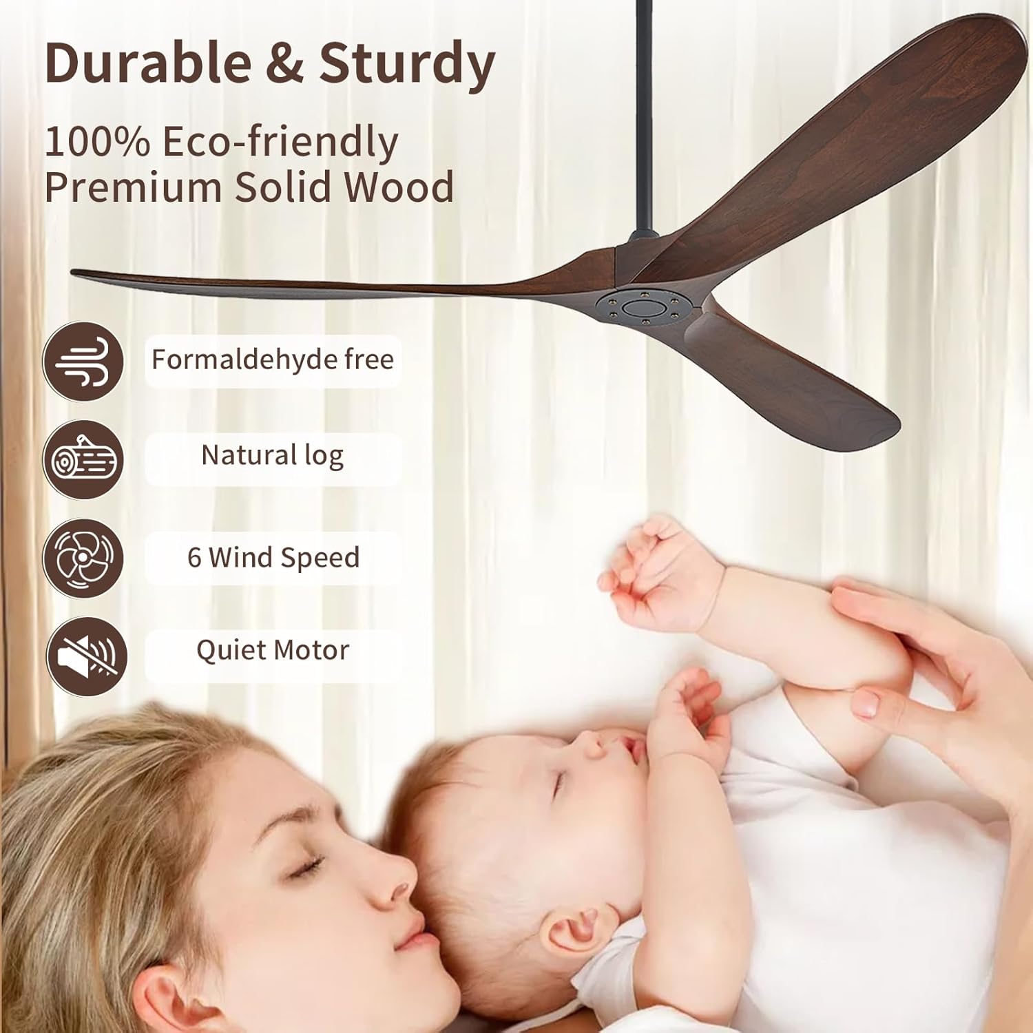 Moktan Sabai 60 Inch Solid Wood Ceiling Fan 3-Blade DC Motor Remote