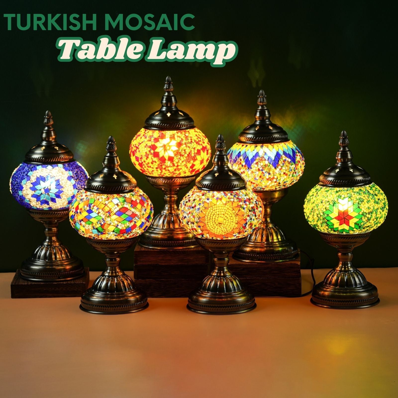 Moktan Sabai Handmade Turkish Mosaic Lamp – Dimmable Glass Pumpkin Night Light for Bedroom