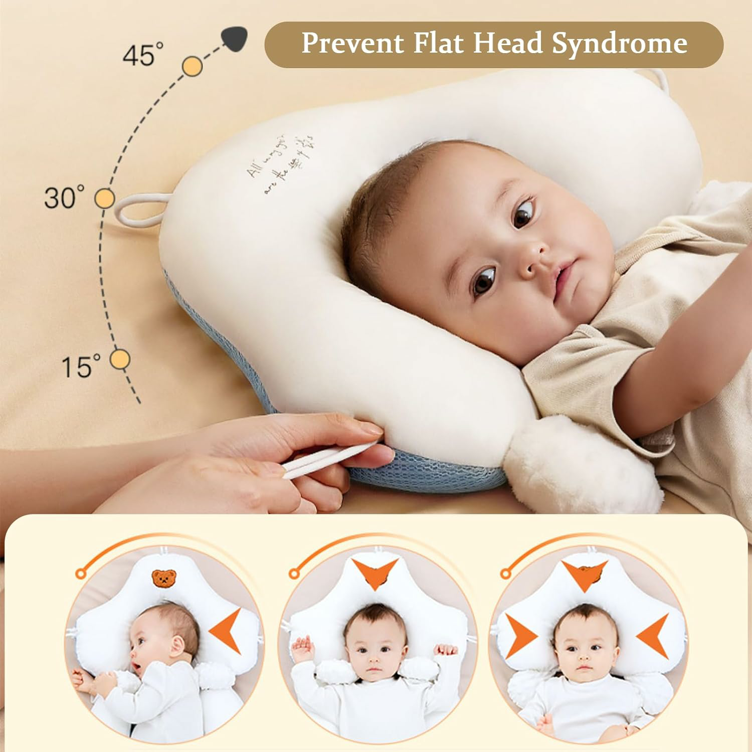 Moktan Sabai Baby Anti Flat Head Pillow Organic Cotton Infant Sleeping Support Cushion