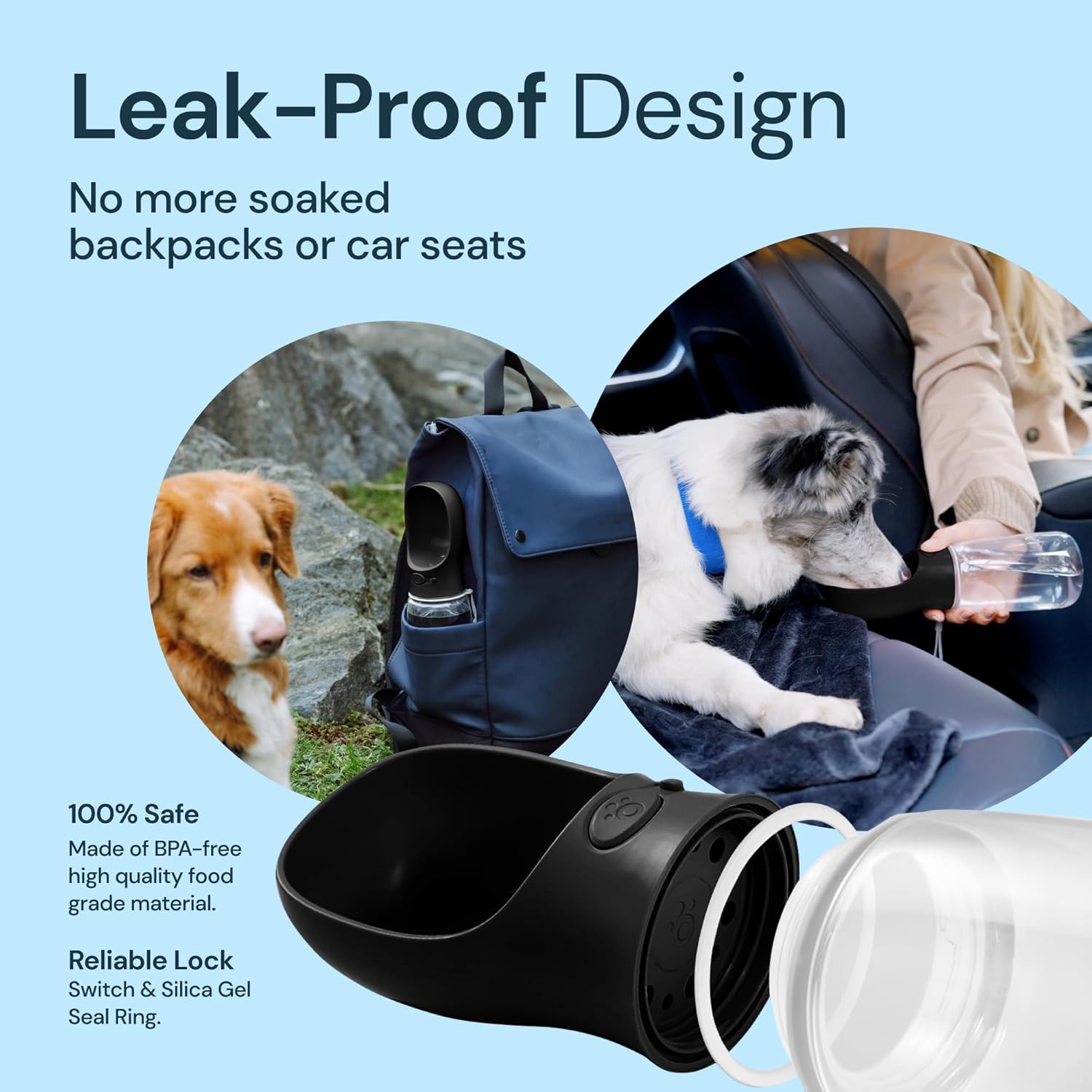 Moktan Sabai 19oz Portable Dog Water Bottle – Leak-Proof Travel Bottle with Built-In Bowl