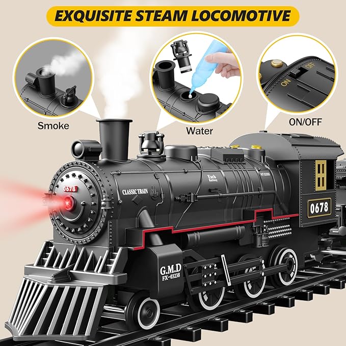 Moktan Sabai Kids Electric Train Set with Steam Smoke Lights Sounds Battery Powered