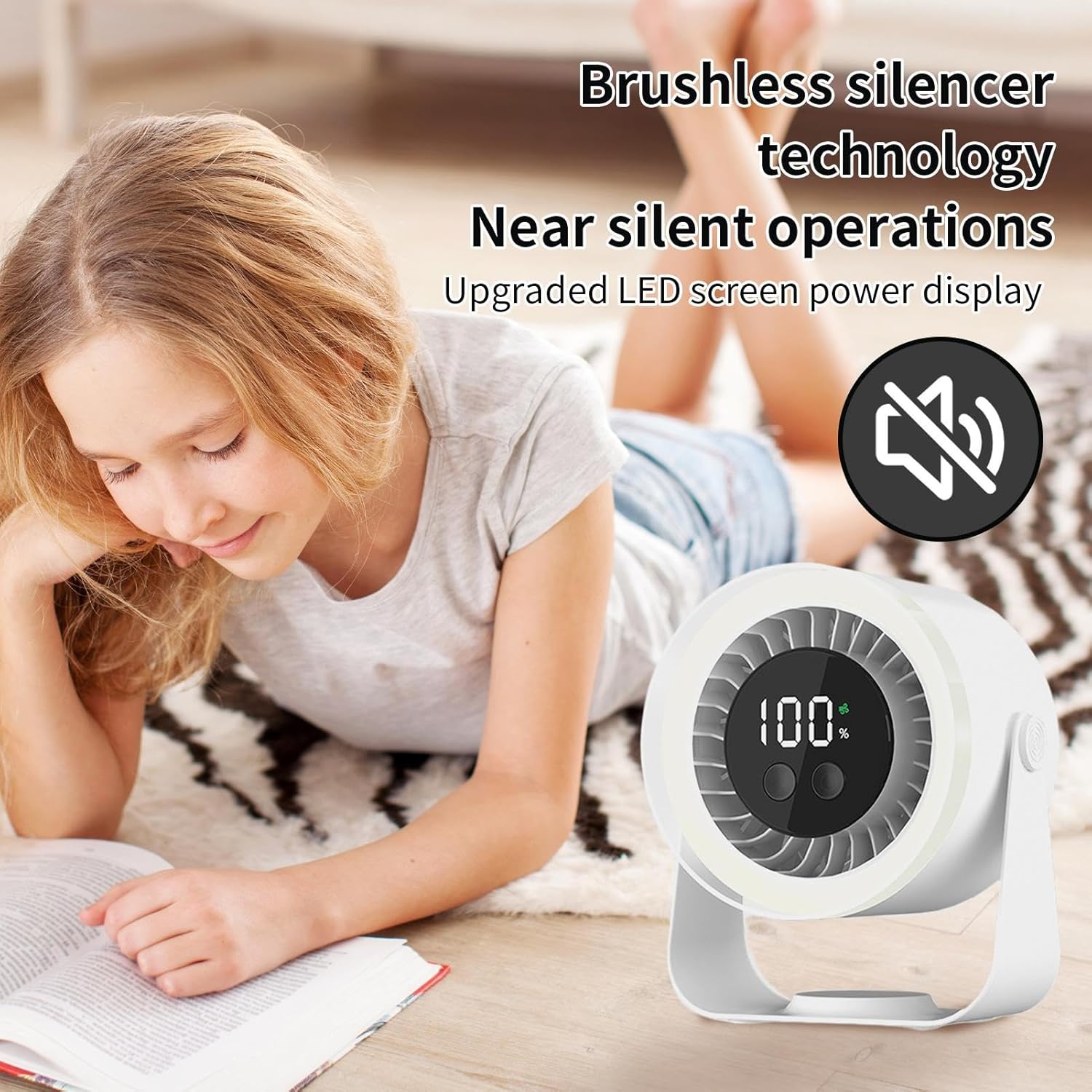 Moktan Sabai Portable Desk Fan | USB Rechargeable with 10-Speed Quiet Operation | Compact Design for Efficient Cooling