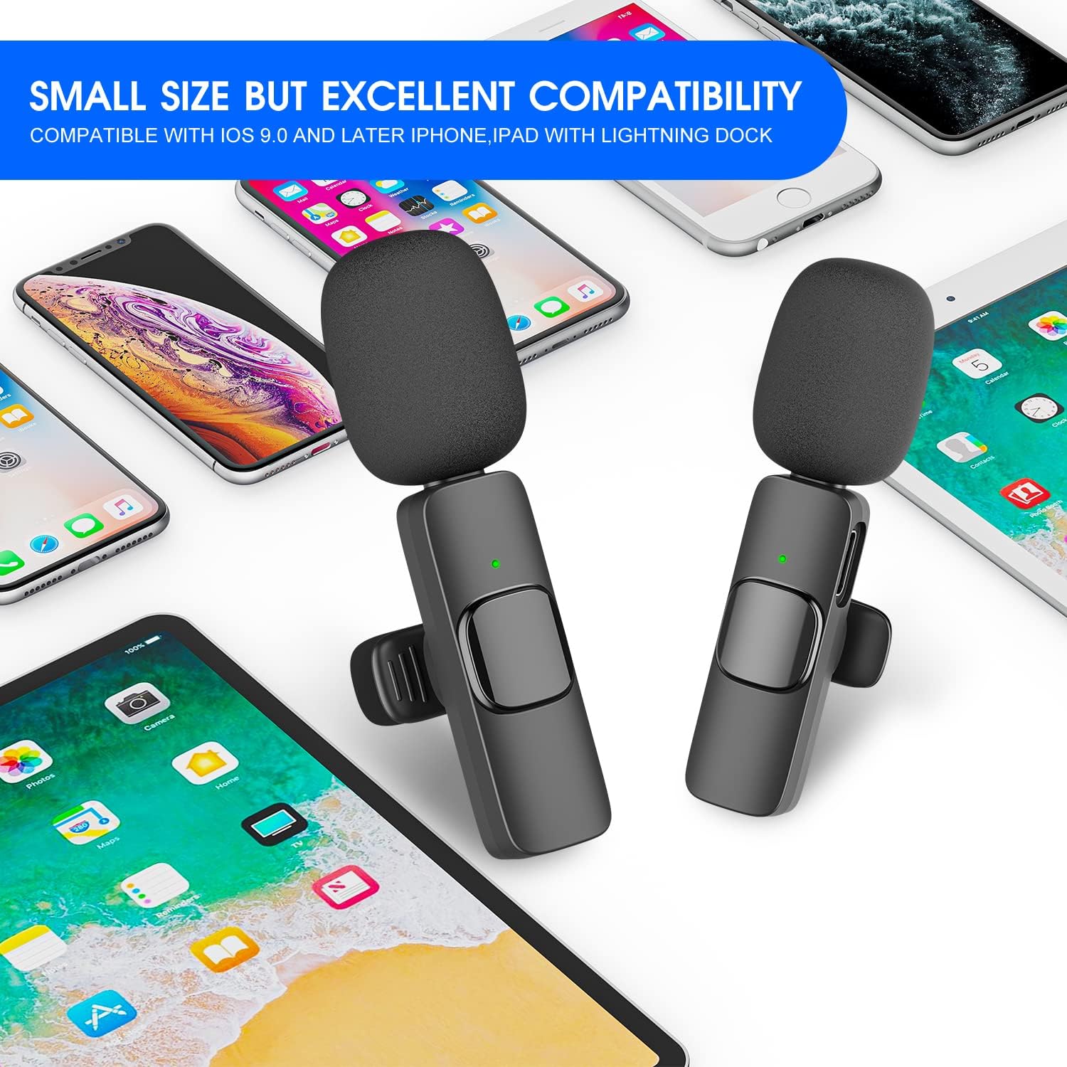 Moktan Sabai Wireless Lavalier Microphone for iPhone iPad Dual Clip On Mic 2 Pack Lightning