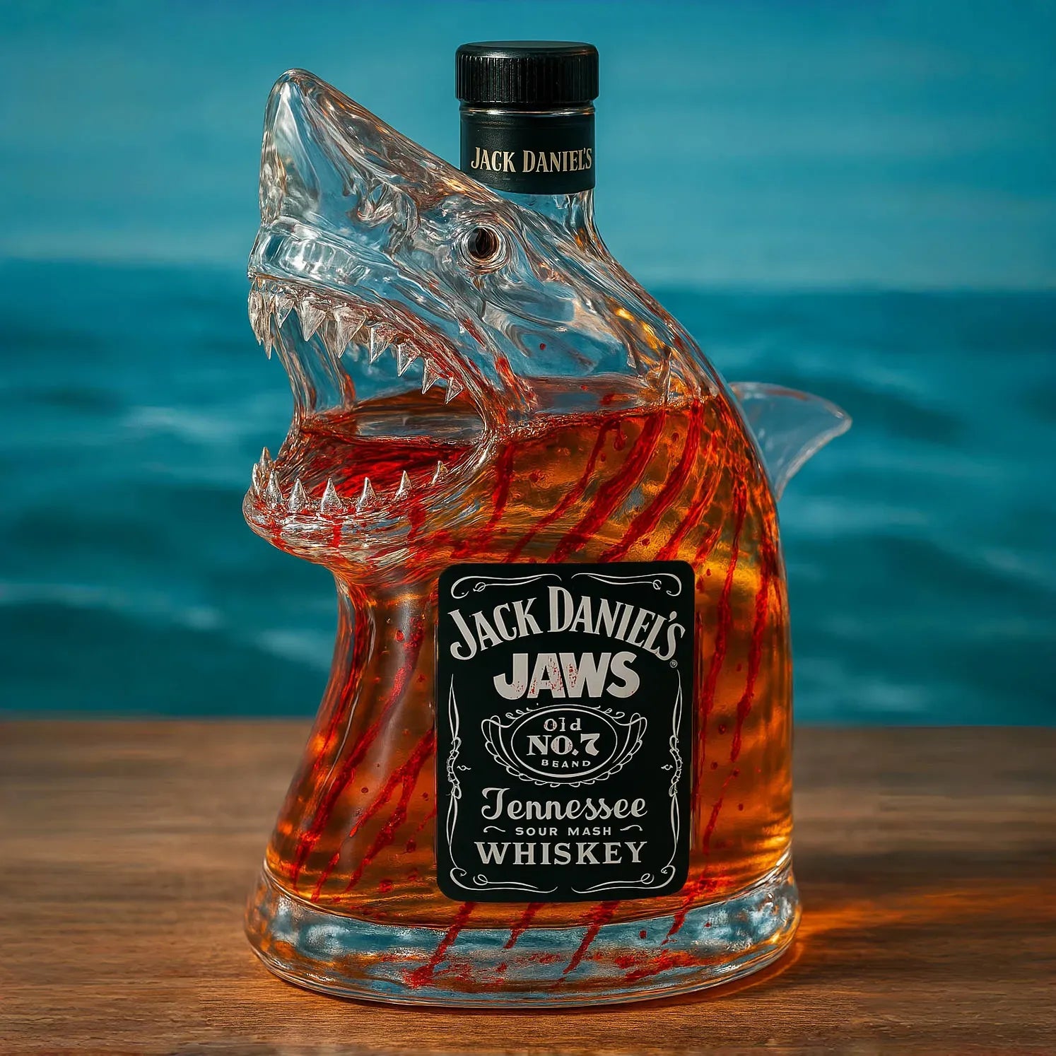 Moktan Sabai Shark Head Glass Bottle Collectible Whiskey Decanter Movie Memorabilia Version 3