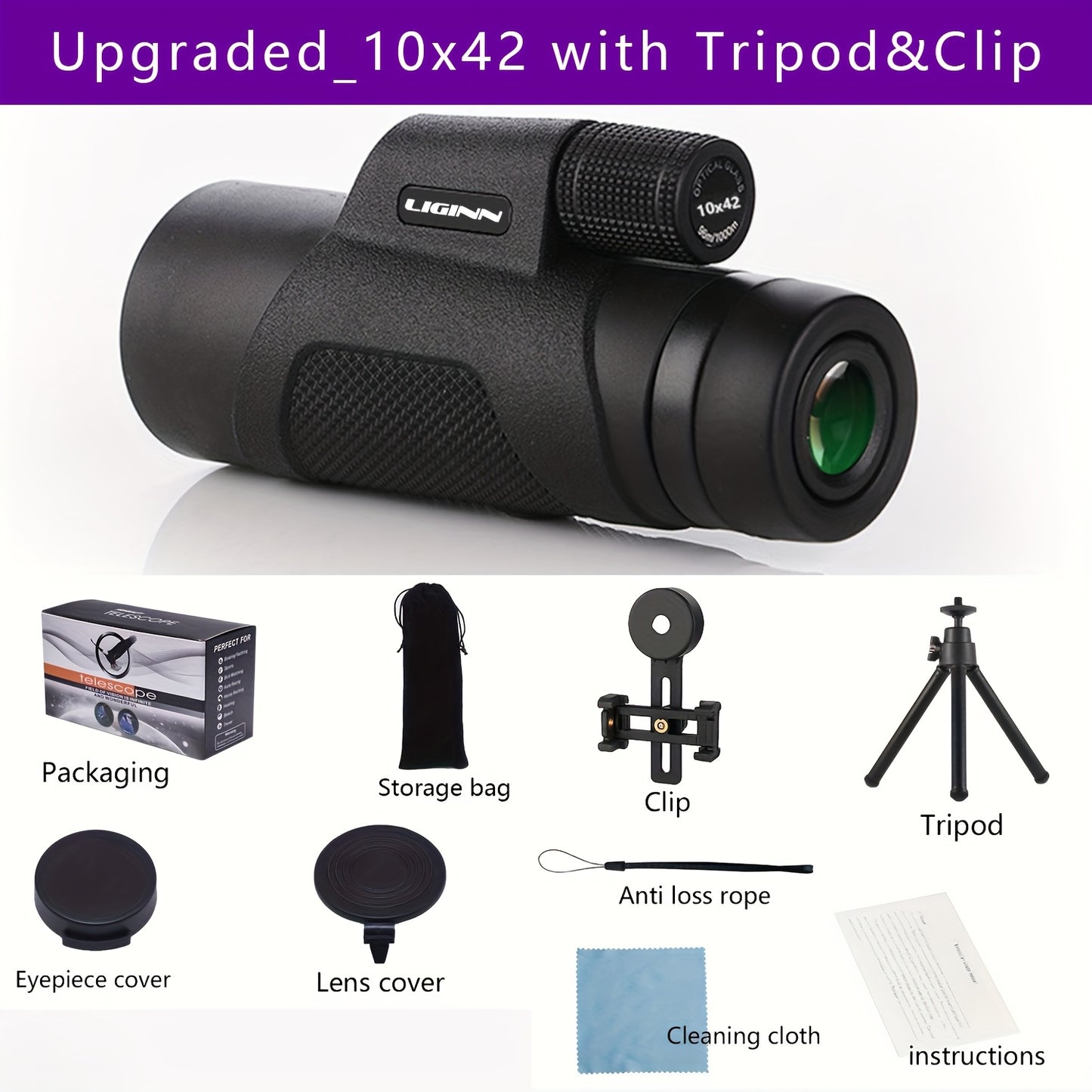 10x42 Monocular Telescope for Adults, HD Portable Scope for Bird Watching & Hiking