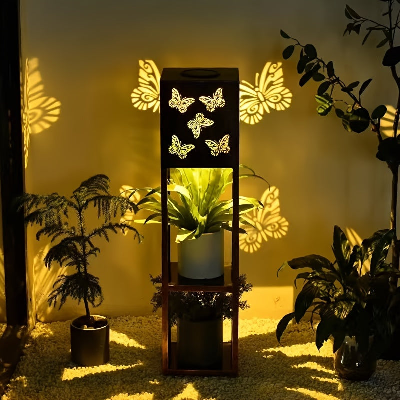 Moktan Sabai Solar Garden Lantern with Flower Stand – LED Outdoor Light with Butterfly & More