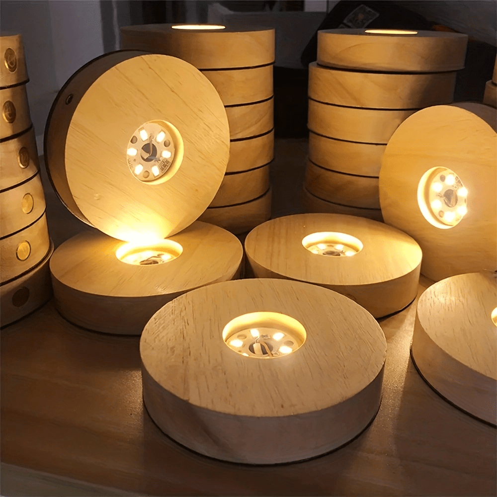 Moktan Sabai Wooden LED Light Base USB Powered | 6-LED Display Stand for Acrylic, Crystal