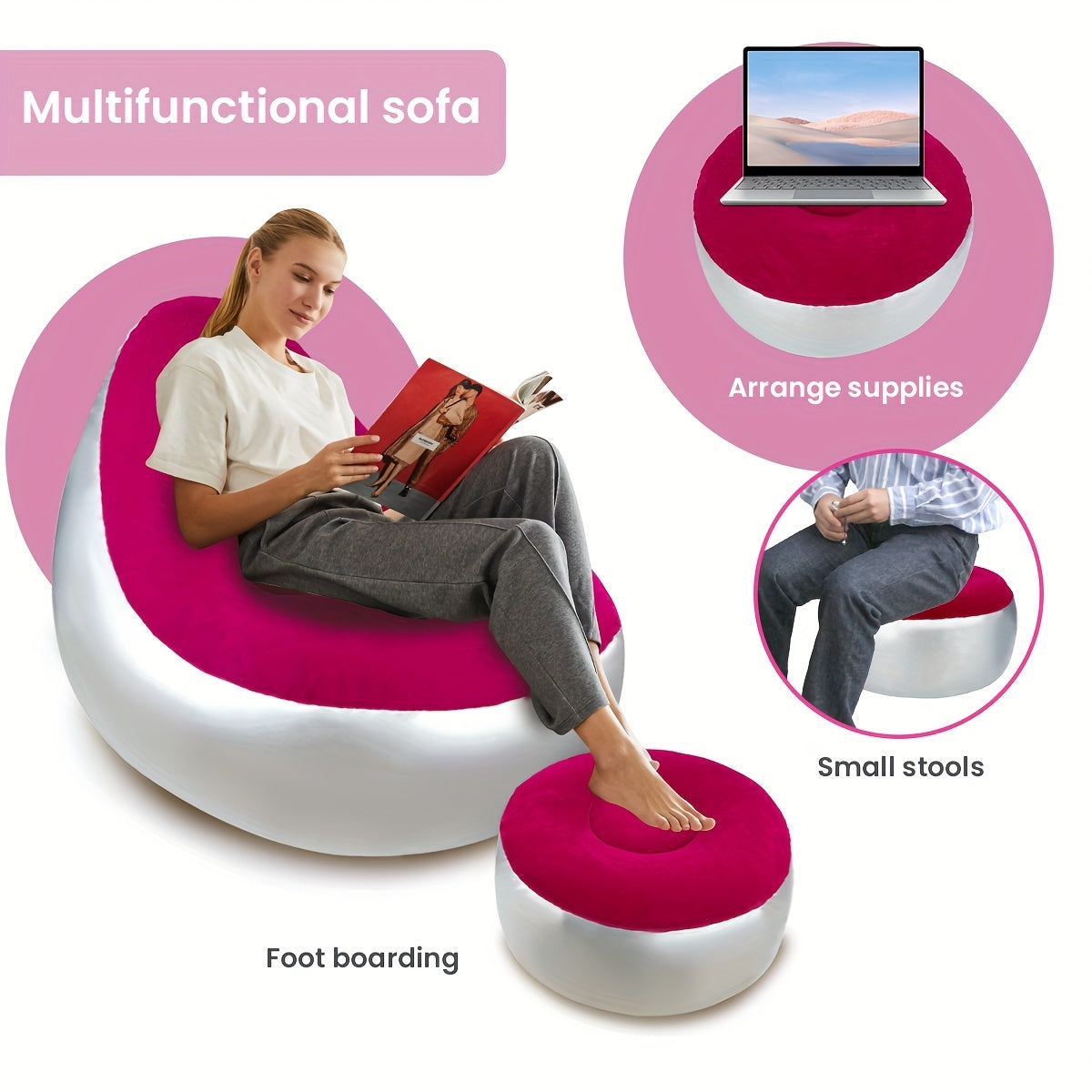 Adult Inflatable Recliner with Foot Stool – Foldable Air Sofa, Portable Chair