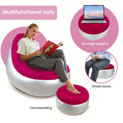 Adult Inflatable Recliner with Foot Stool – Foldable Air Sofa, Portable Chair