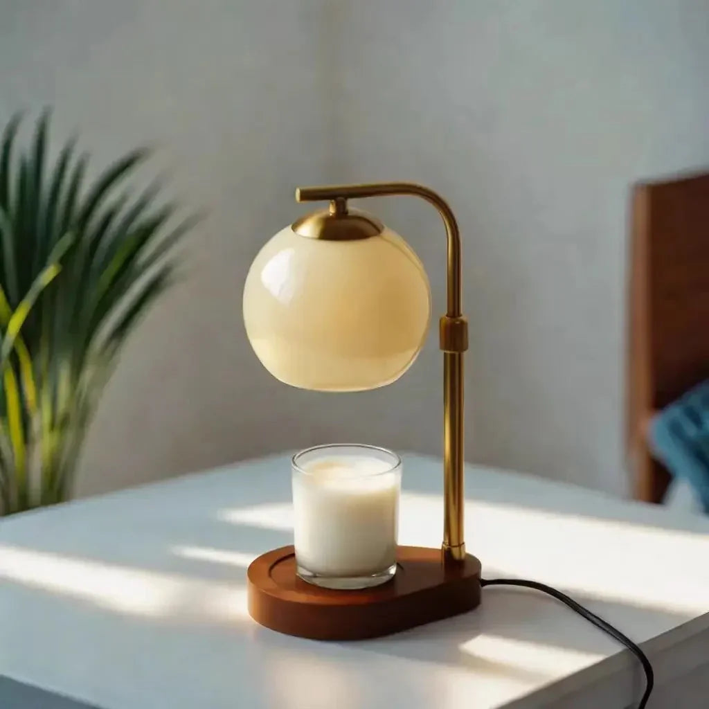Moktan Sabai Glass Candle Warmer Lamp with Sculpted Design | Flameless Scent Heating Beige