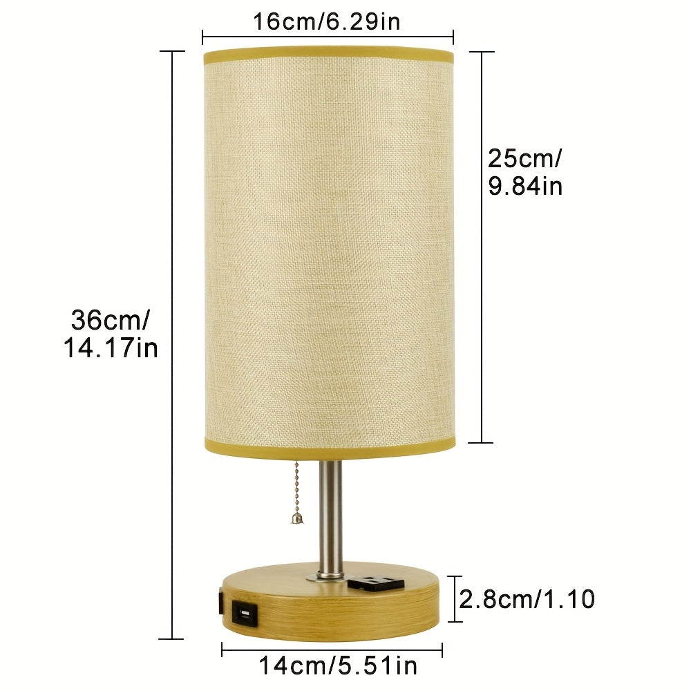 Moktan Sabai LumaTouch | Touch Table Lamp with USB Outlet and Fabric Shade Bedside Decor