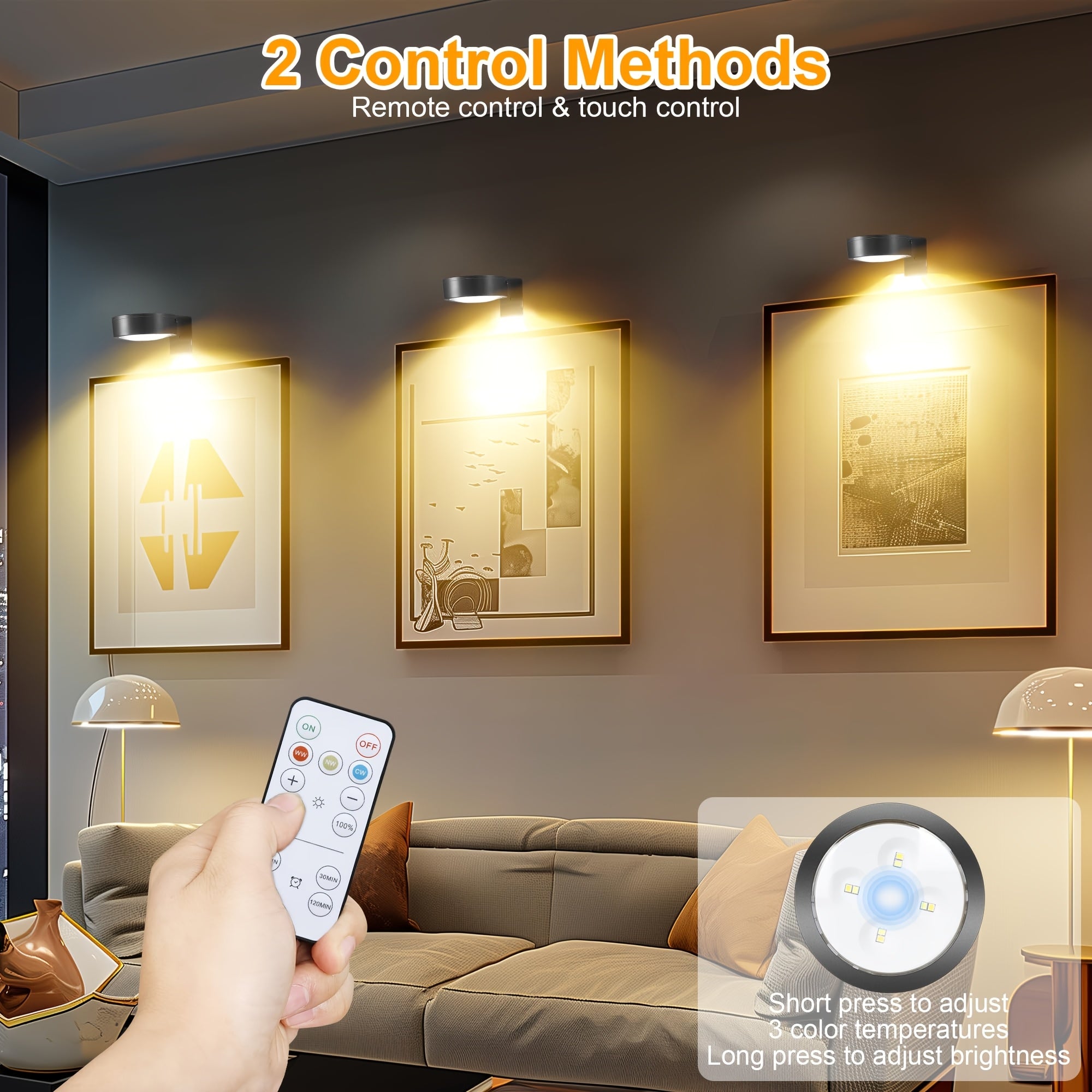Moktan Sabai Magnetic LED Picture Lights with Remote – Dimmable Wall Art Lights Battery Powered