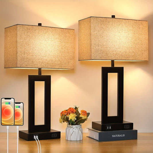 Touch Table Lamps Set of 2, USB, 3-Way Dimmable, Bedside Nightstand Lamp
