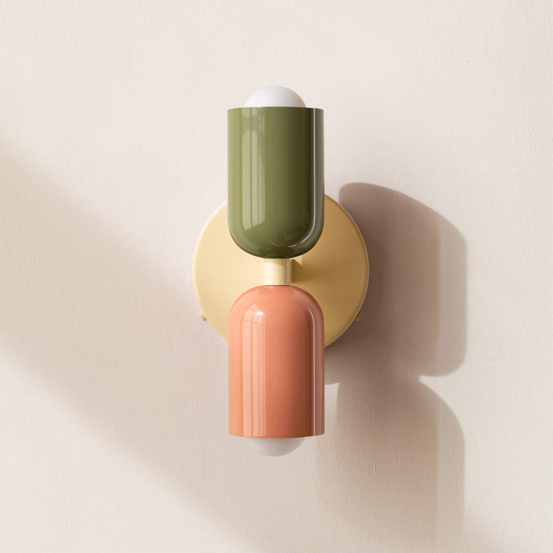 Moktan Sabai Modern Minimalist Cylinder LED Wall Sconce Iron Indoor Wall Light Green Salmon Beige