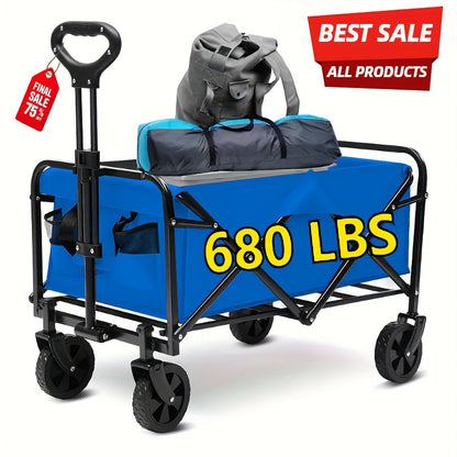 Heavy Duty Folding Utility Cart – 680LBS All-Terrain Wagon for Outdoor & Yard Use