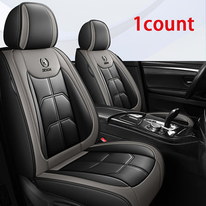 Black PU Leather Front Car Seat Covers – Red Stitching for Sedans, SUVs, Trucks