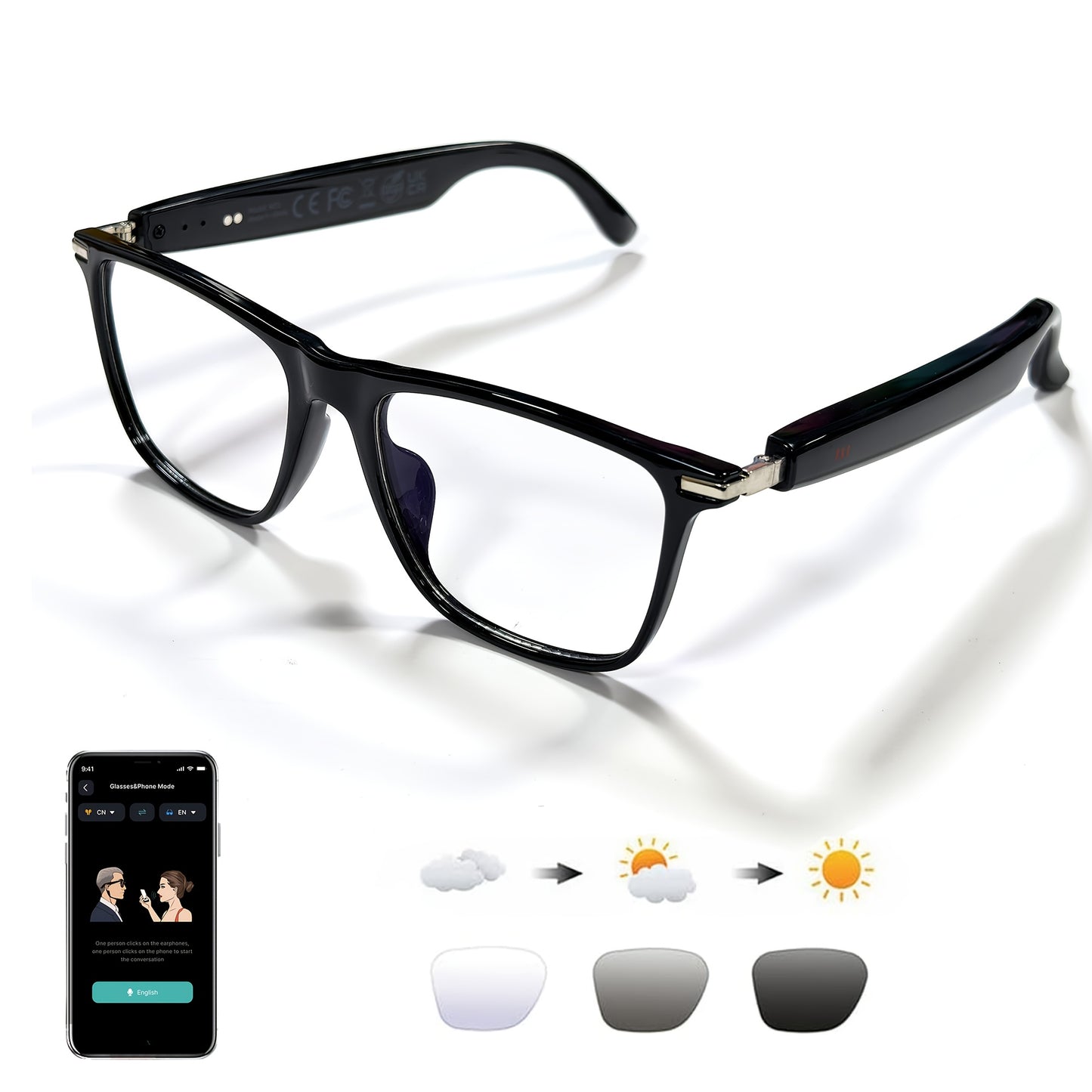 AI Smart Glasses with Real-Time Translation, Music, GPT, and HD Voice Calls