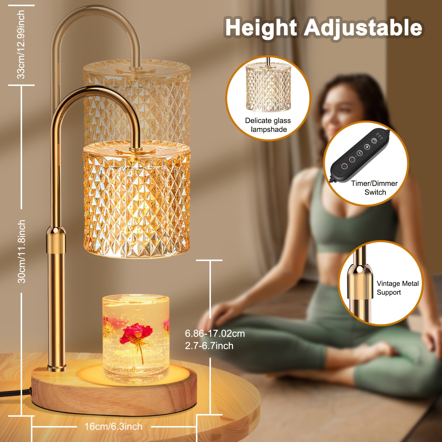 Moktan Sabai Candle Warmer Lamp with Timer – Dimmable Height Adjustable Wax Melter for Jar