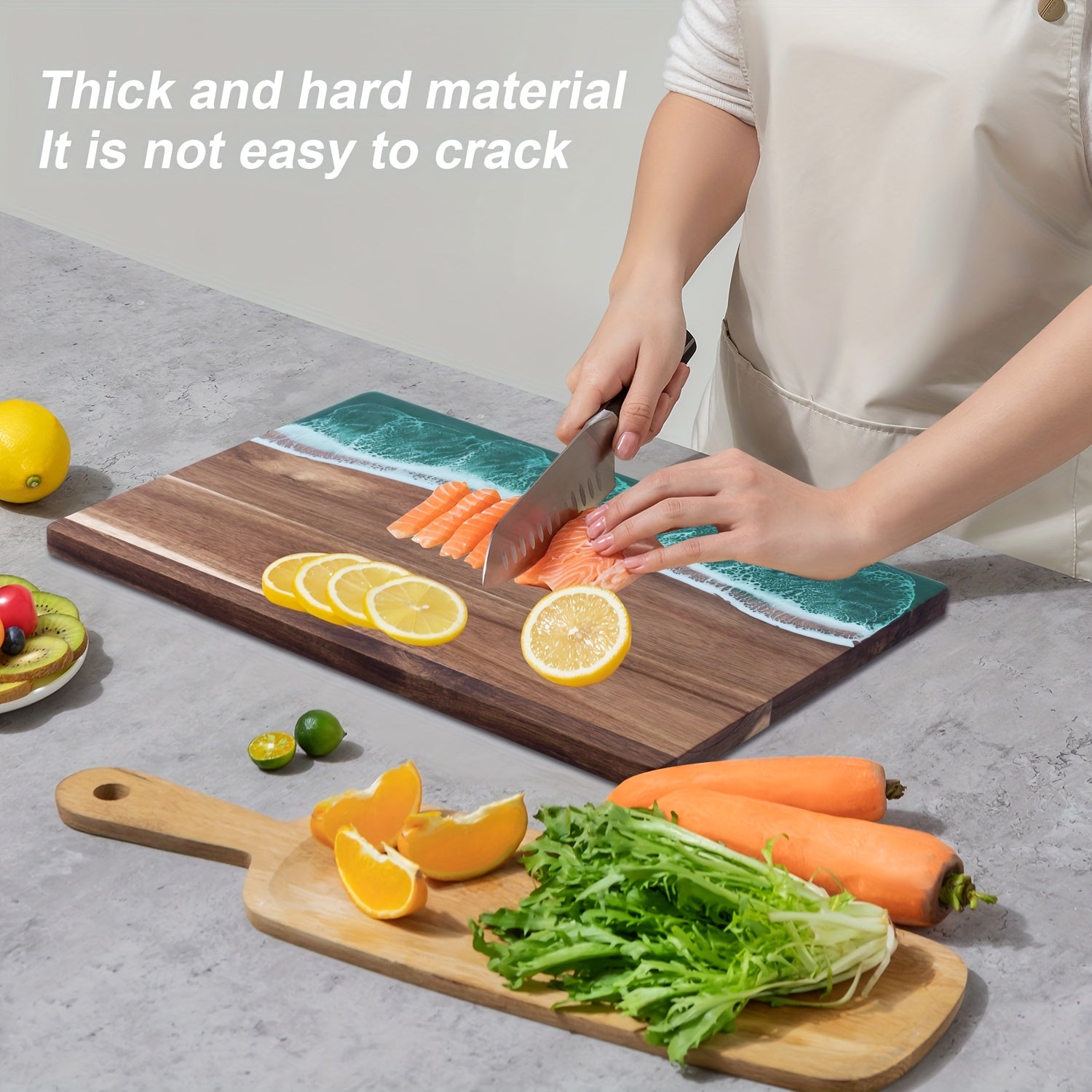 Moktan Sabai Acacia Wood Resin Wave Cutting Board Ocean River Serving Tray 46x23cm