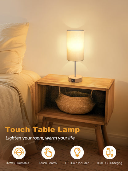 2-Pack Touch Control USB Table Lamps – 3-Way Dimmable LED Bedside Light Set