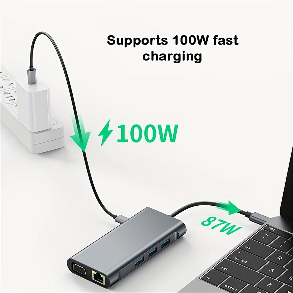 10-in-1 USB C Hub with 4K HDMI, 87W PD, USB 3.0 Docking Station for MacBook Pro/Air
