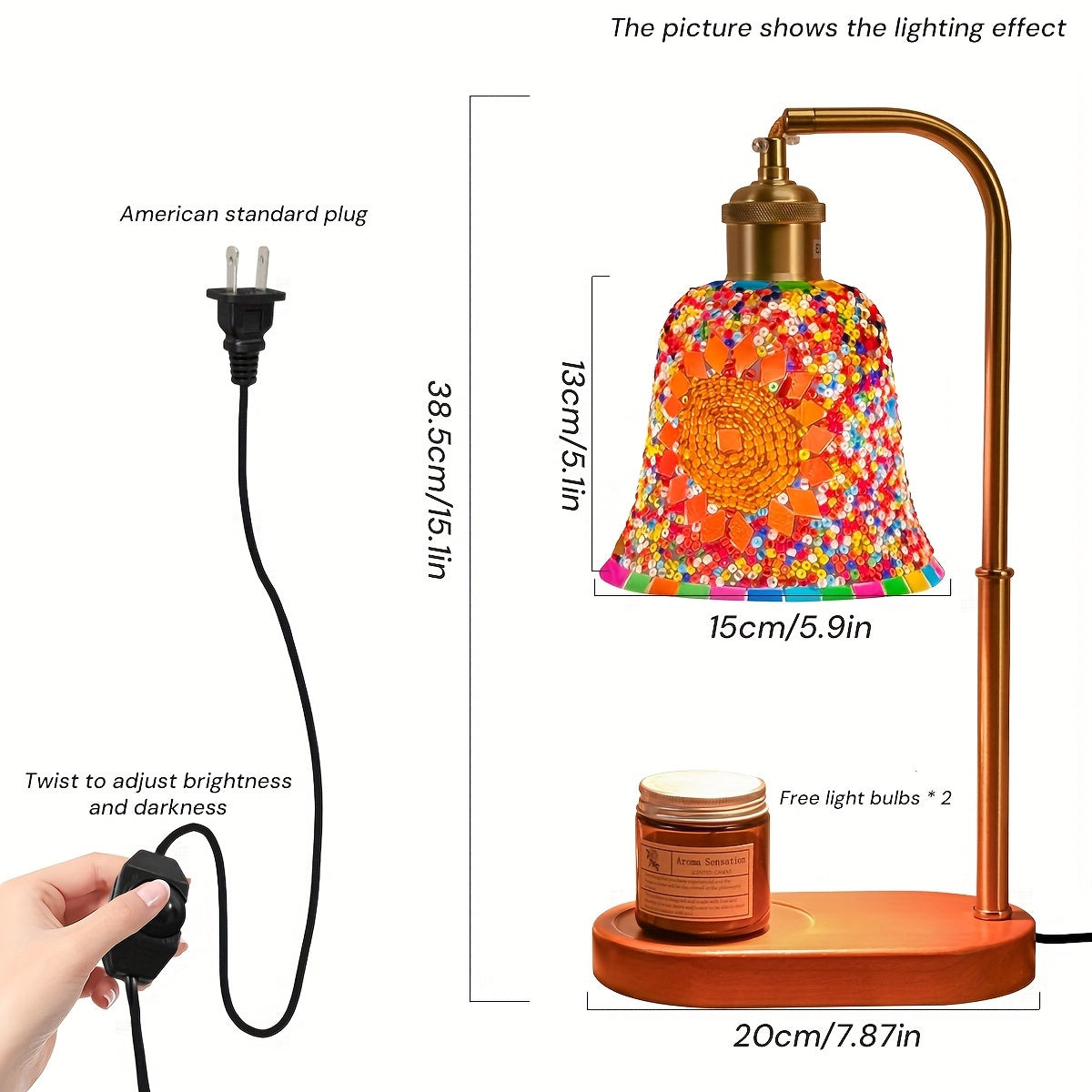 Moktan Sabai Turkish Mosaic Candle Lamp – Dimmable Glass Table Light for Bedroom & Holidays T6169-3