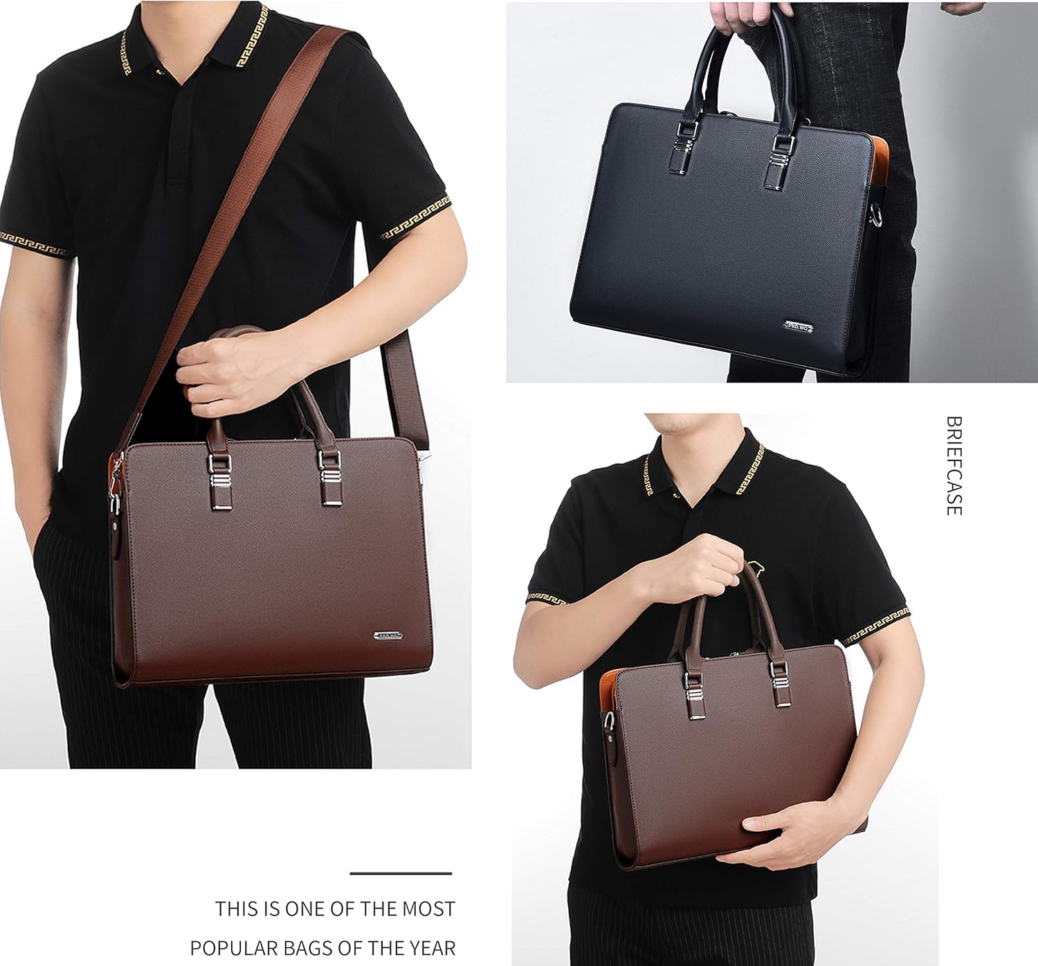 Moktan Sabai Genuine Leather Business Briefcase 15.6 Inch Laptop Bag Multi Compartment