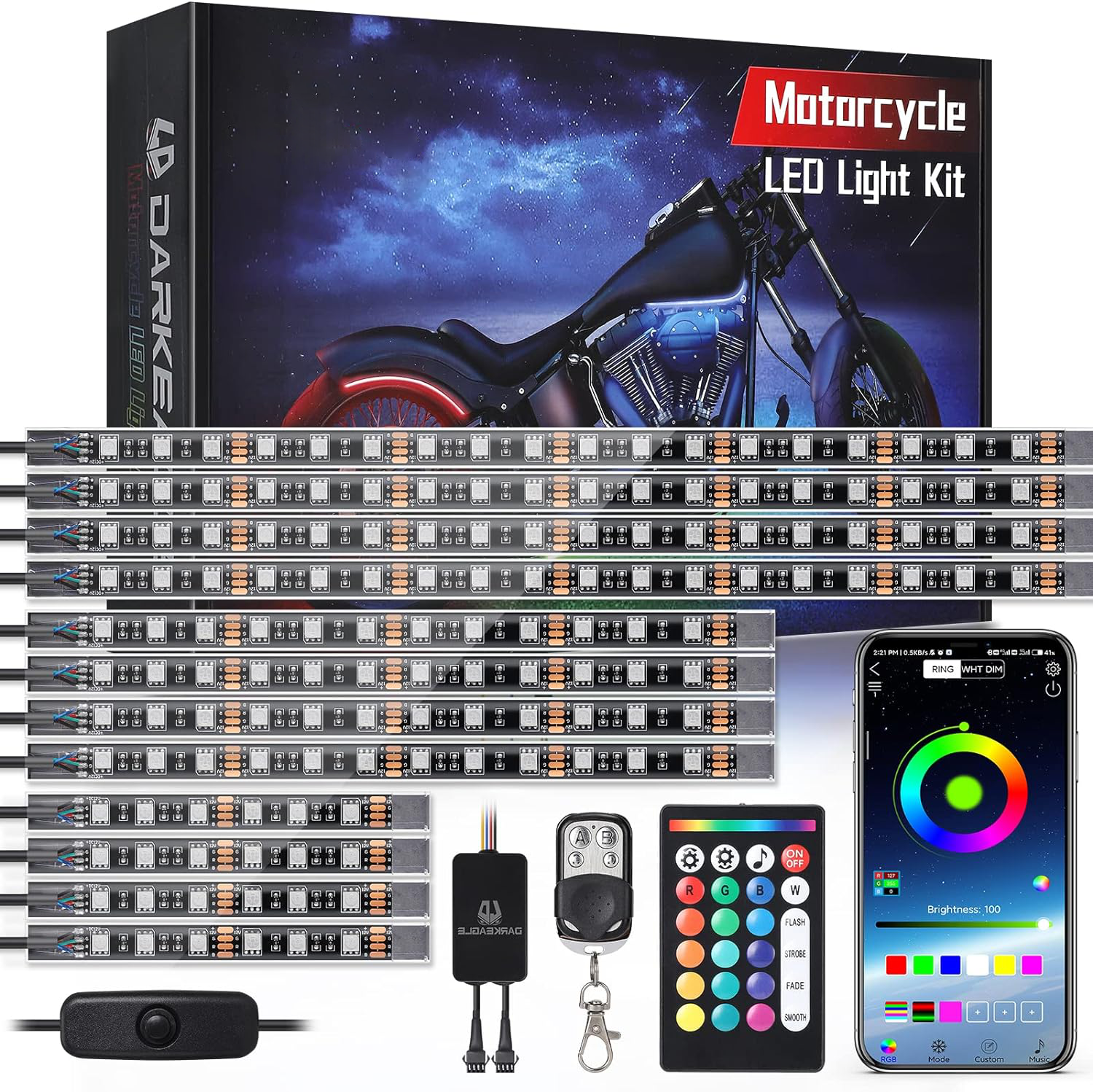 Moktan Sabai Motorcycle RGB LED Light Kit 12PCS Bluetooth Underglow with Brake & Turn Signal
