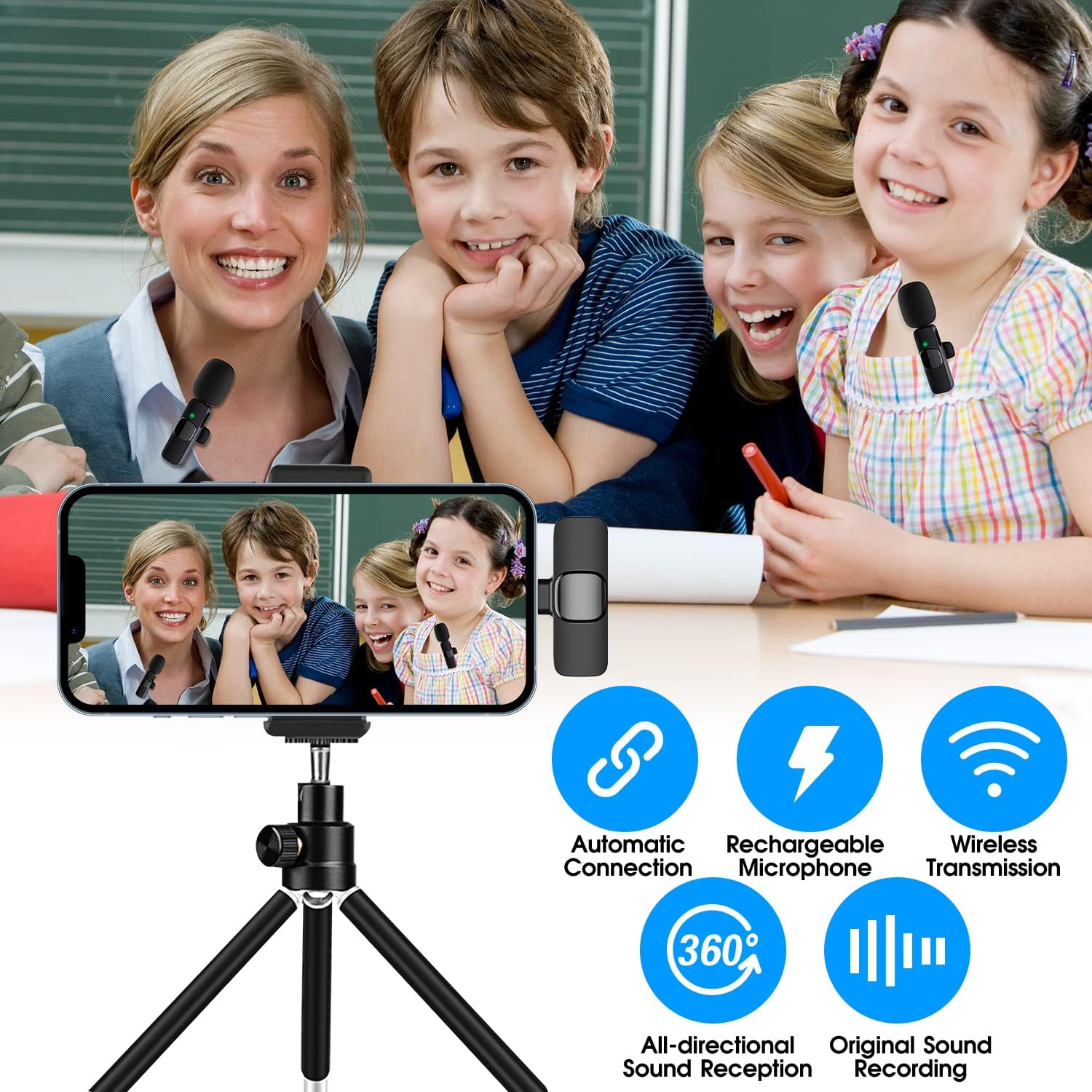 Moktan Sabai Wireless Lavalier Microphone for iPhone iPad Dual Clip On Mic 2 Pack Lightning