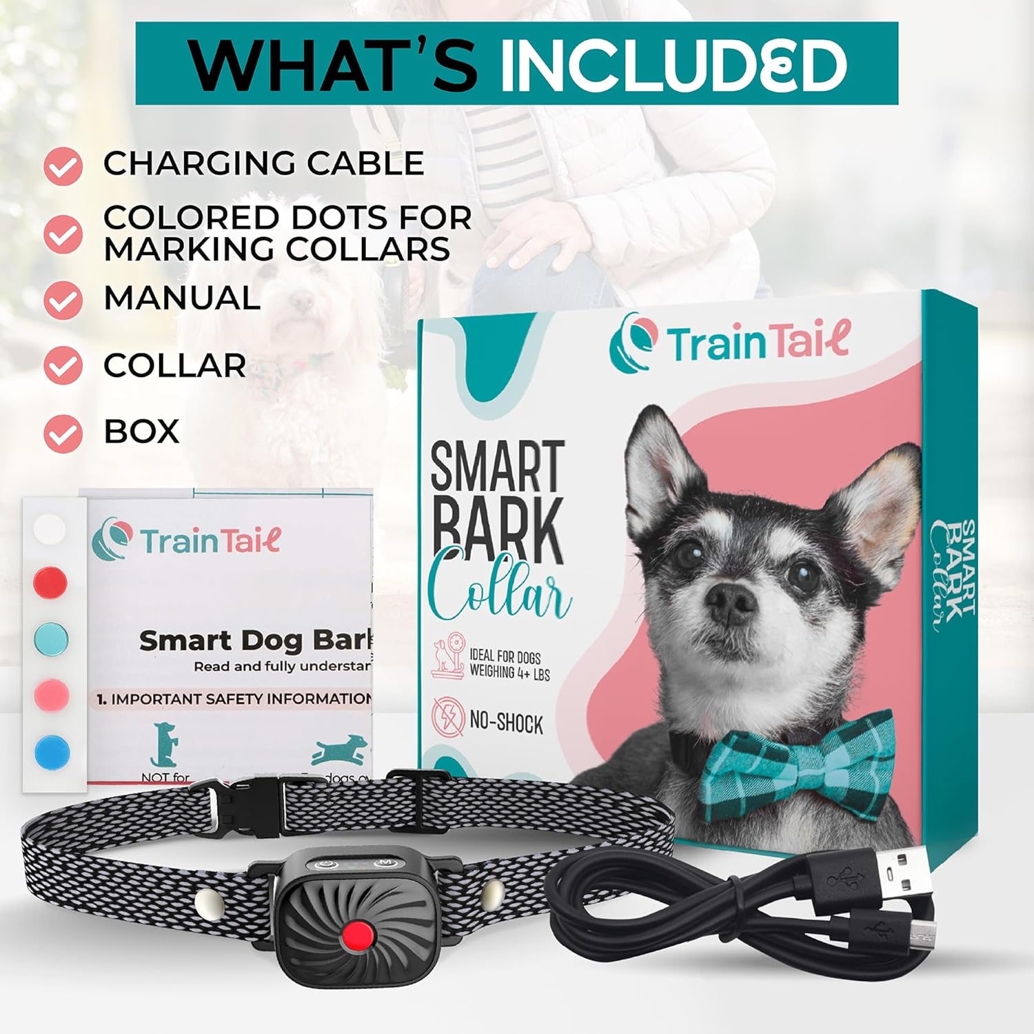 Moktan Sabai Adjustable Anti Bark Dog Collar Training Collar with Safe Stimulation