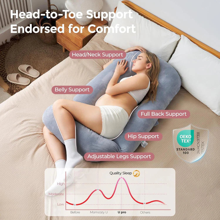 Moktan Sabai U-Shaped Full Body Pillow Side Sleeper Support Cushion 155cm Grey