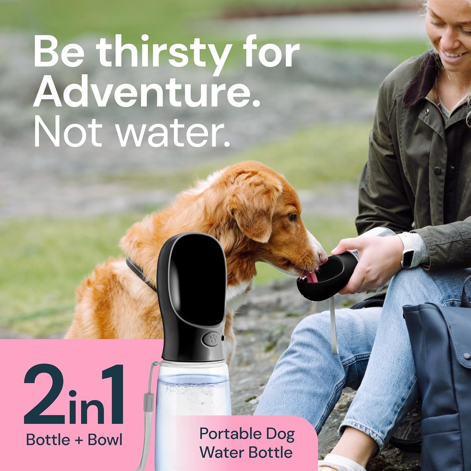 Moktan Sabai 19oz Portable Dog Water Bottle – Leak-Proof Travel Bottle with Built-In Bowl