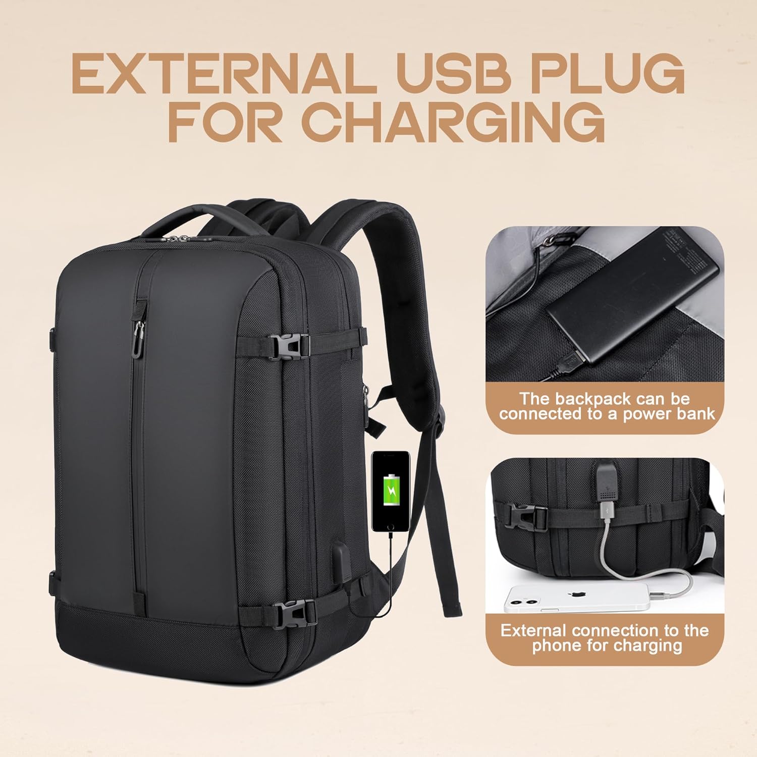 Moktan Sabai 40L Expandable Laptop Backpack USB Anti-Theft Travel Bag