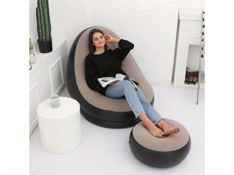 Adult Inflatable Recliner with Foot Stool – Foldable Air Sofa, Portable Chair