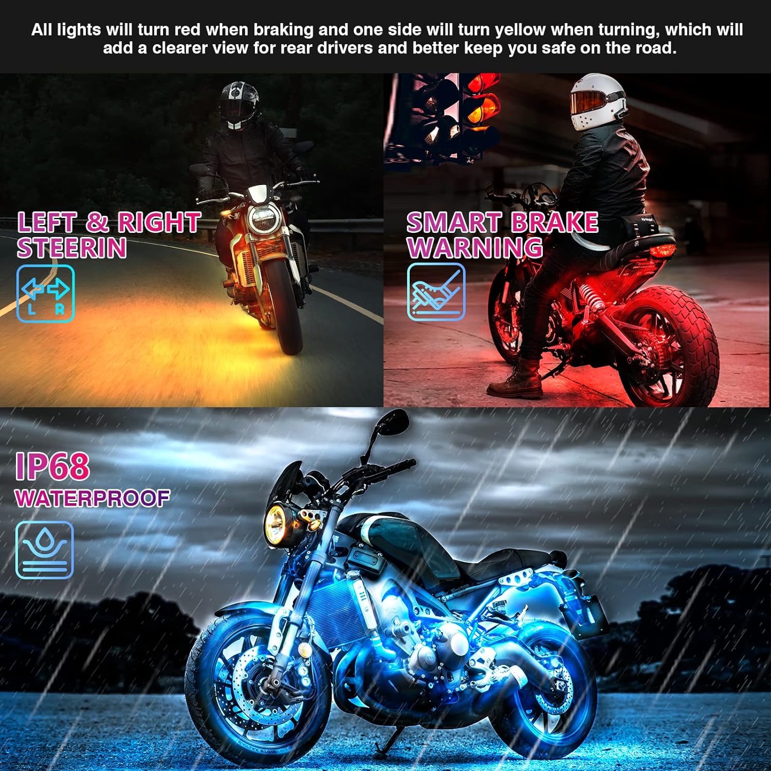 Moktan Sabai Motorcycle RGB LED Light Kit 12PCS Bluetooth Underglow with Brake & Turn Signal