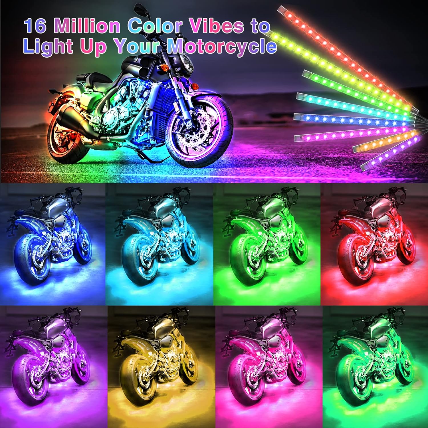 Moktan Sabai Motorcycle RGB LED Light Kit 12PCS Bluetooth Underglow with Brake & Turn Signal
