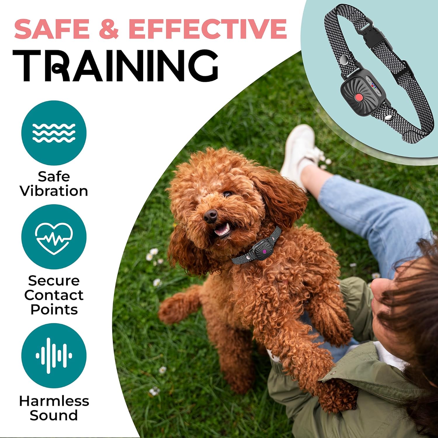 Moktan Sabai Adjustable Anti Bark Dog Collar Training Collar with Safe Stimulation