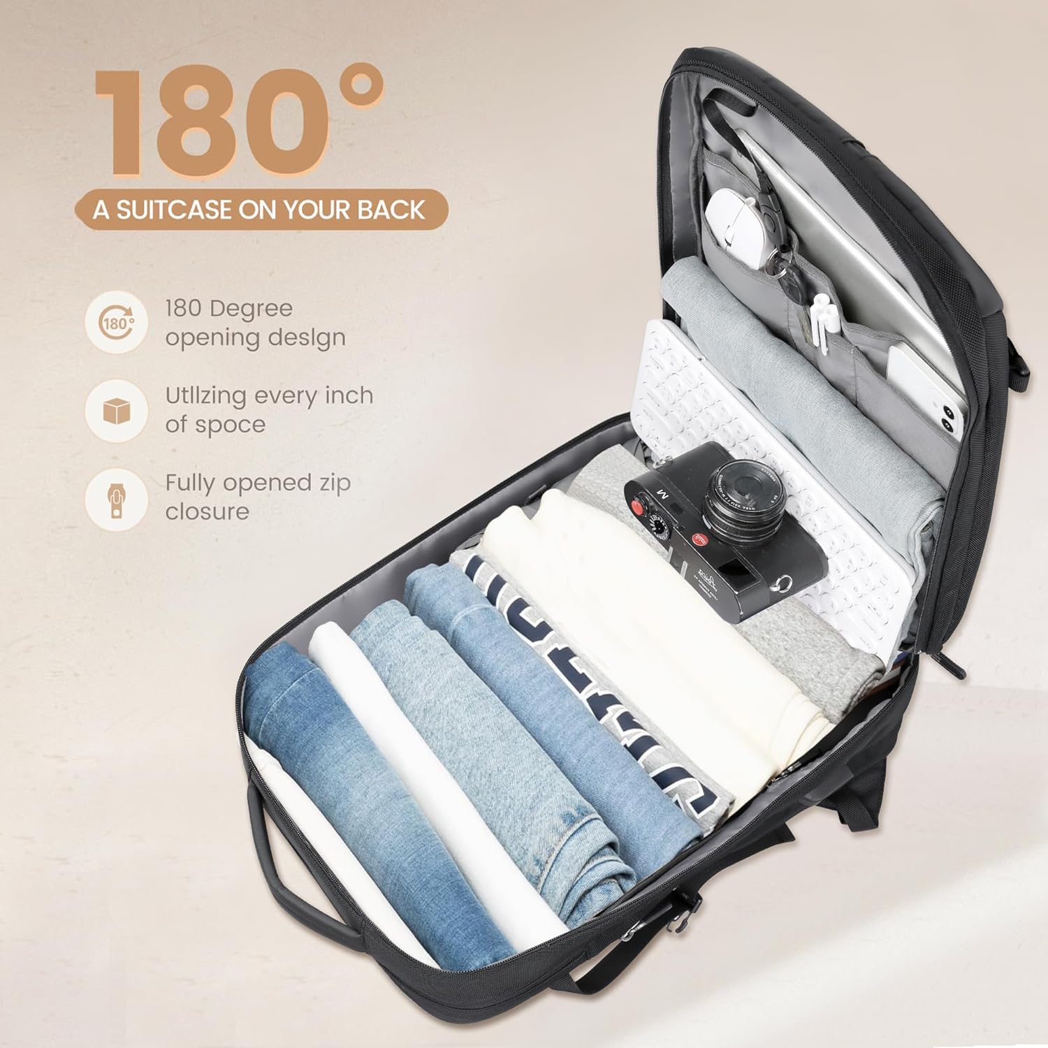 Moktan Sabai 40L Expandable Laptop Backpack USB Anti-Theft Travel Bag