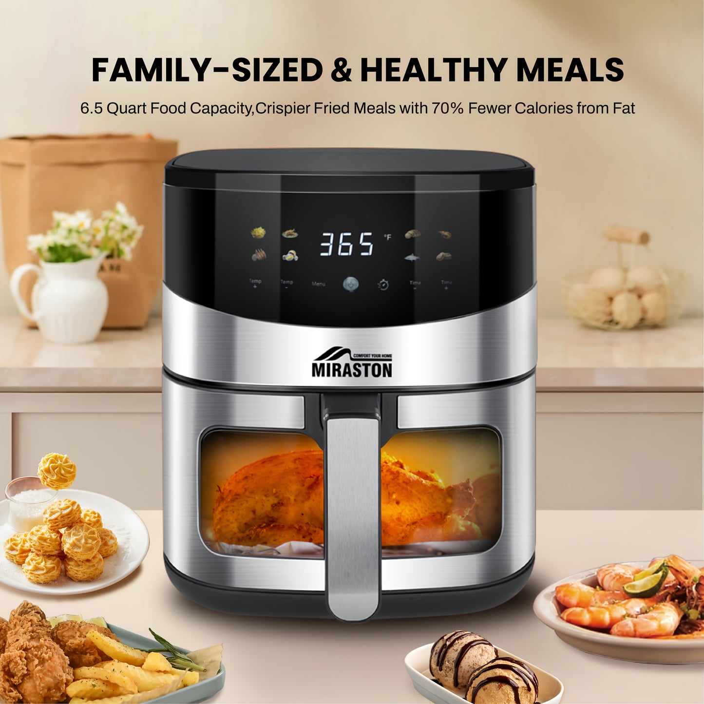 Smart Touch Air Fryer 6.5QT/2.8QT – View Window, 8 Presets, Dishwasher Safe Moktan Sabai