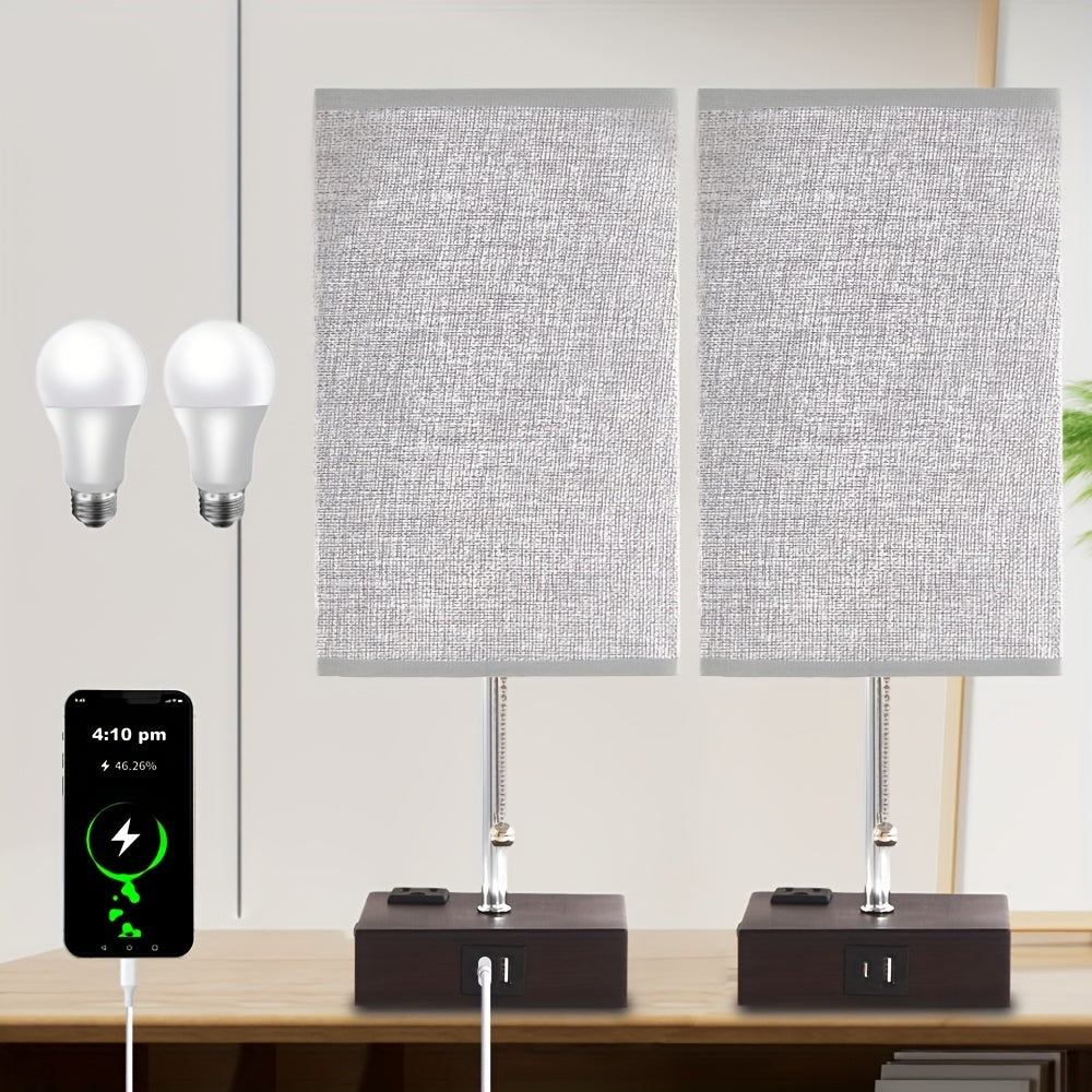 Moktan Sabai LumaTouch | Touch Table Lamp with USB Outlet and Fabric Shade Bedside Decor