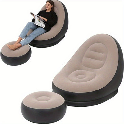 Adult Inflatable Recliner with Foot Stool – Foldable Air Sofa, Portable Chair