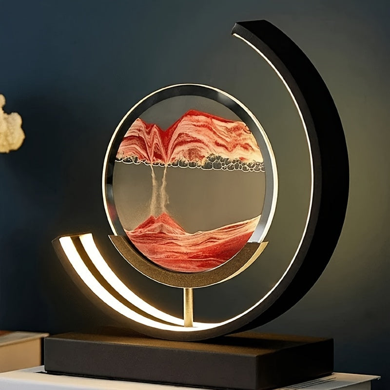 Moktan Sabai Sandscape Hourglass Table Lamp – Moving Sand Art LED Gift Light for Decor Black