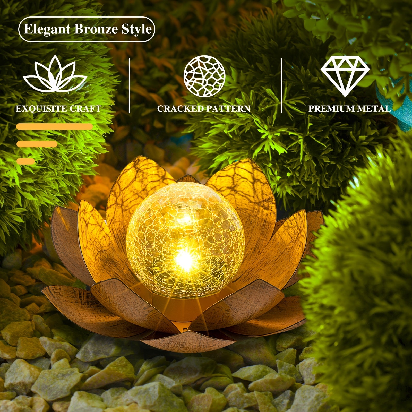 Moktan Sabai Set of 2 Lotus Solar Garden Lights – Waterproof Cracked Glass Outdoor Decor Lamps
