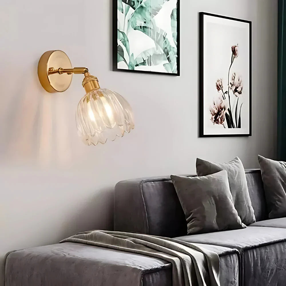 Moktan Sabai Vintage Brass Tulip Glass Wall Sconce 1-Light Classic Wall Light