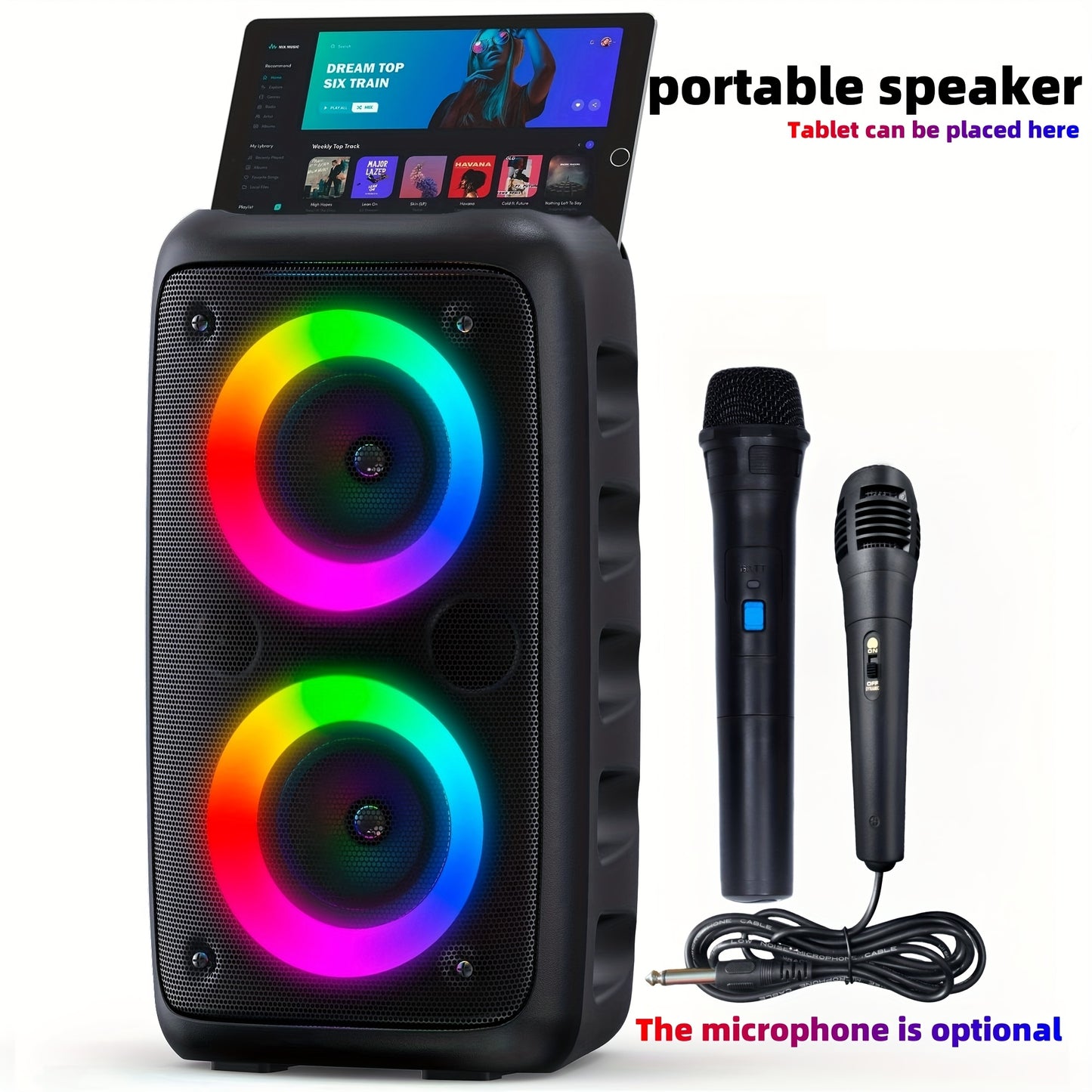 Karaoke Machine with Wireless & Wired Mics, Bluetooth Speaker with LED Lights for Party & Home