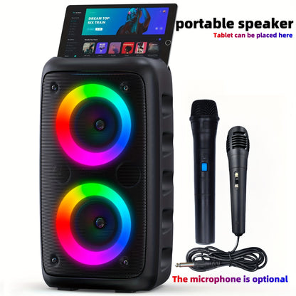 Karaoke Machine with Wireless & Wired Mics, Bluetooth Speaker with LED Lights for Party & Home