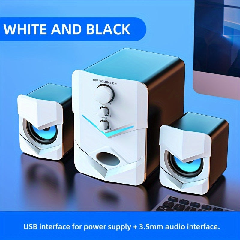 2.1 Stereo USB Desktop Speaker with LED Lights, Wired PC Speaker for Gaming & Laptop