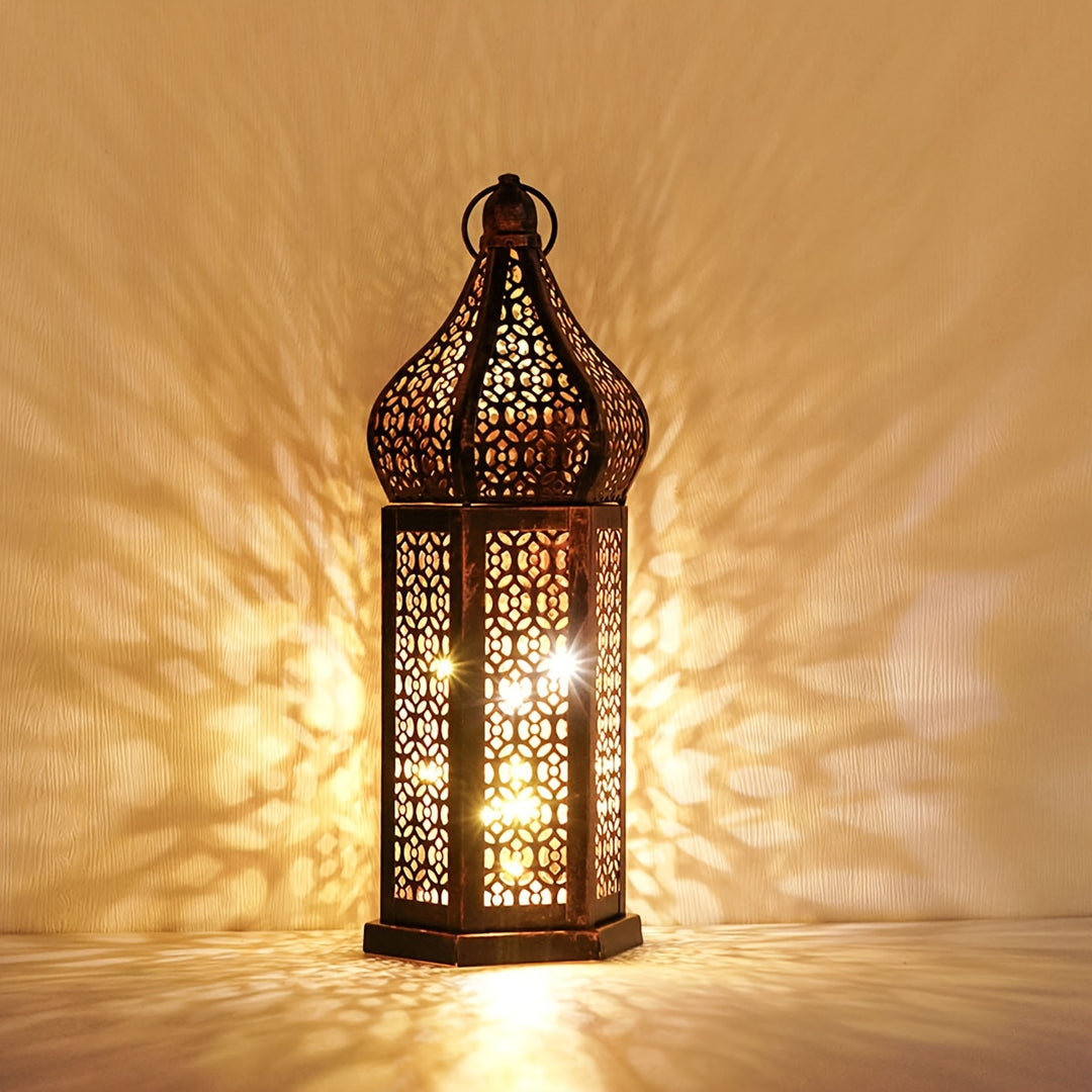 Moktan Sabai Moroccan LED Lantern Rustic Vintage Metal Table Lamp for Home Decor Boho Style Ancient