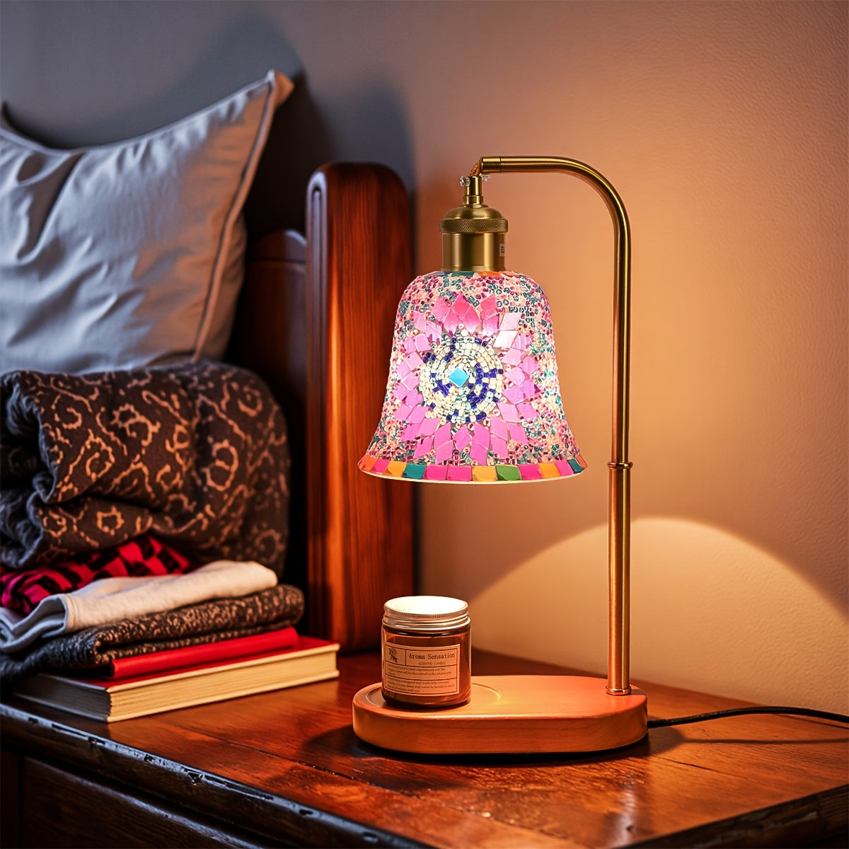Moktan Sabai Turkish Mosaic Candle Lamp – Dimmable Glass Table Light for Bedroom & Holidays