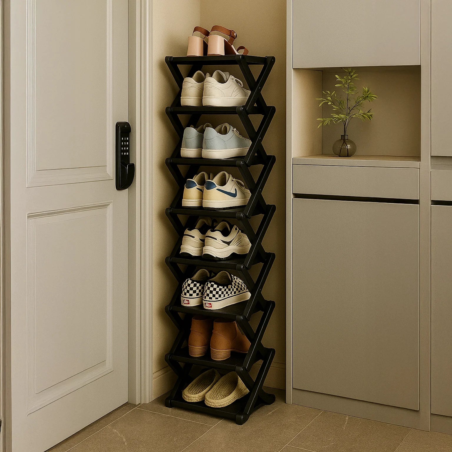 Moktan Sabai Bamboo Foldable Shoe Rack | Multi-Tier Space-Saving Organizer Black 8
